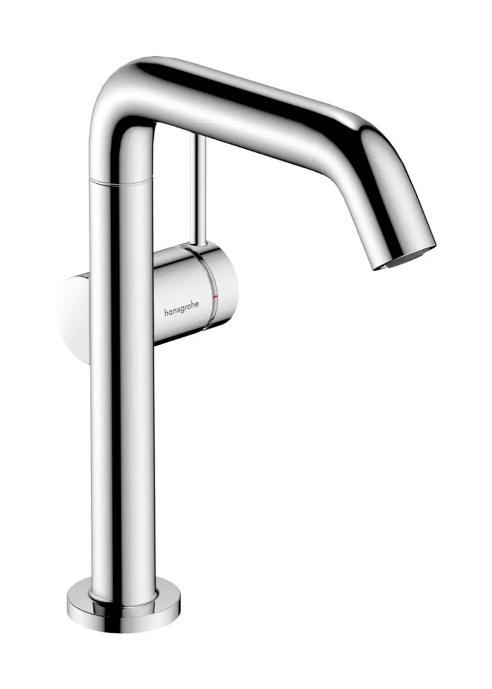 Einhebel-Waschtischmischer aus Chrom von Hansgrohe mit schwenkbarem Auslauf und Push-Open Ablaufgarnitur. Modernes Design für Badezimmeranwendungen.